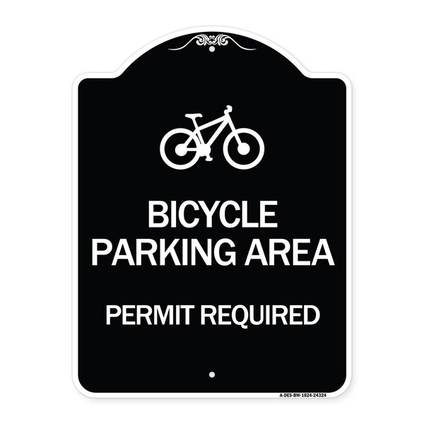 Bicycle Parking Area Permit Required W/ Graphic Heavy-Gauge Aluminum Sign, 24" x 18", BW-1824-24324
